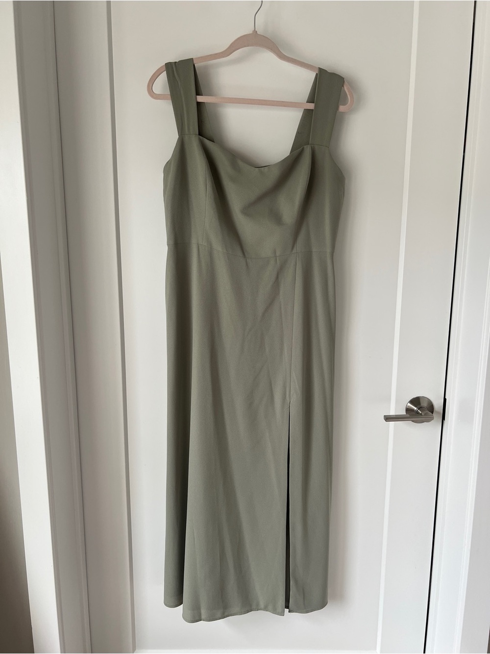 Park & Fifth Olive Sage Midi Dress- Square Neckline - Bridesmaid, Wedding Guest